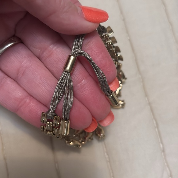 Goldtone clear cluster crystal adjustable bracelet marquis round pair crystals - Picture 7 of 12